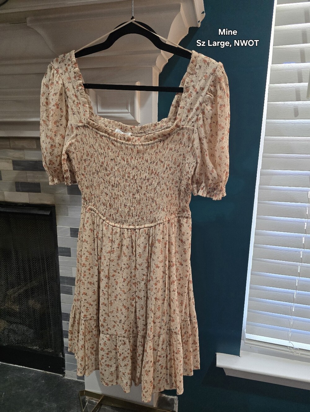 Smocked Floral Short Dress in Cream